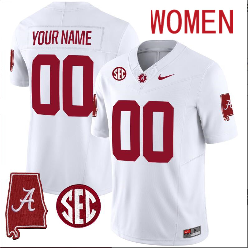 Women Alabama Crimson Tide Vapor Limited white Custom 2024 Nike NCAA Jersey 2